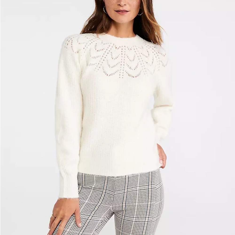 SM Ann Taylor Long Sleeve Cream Top
